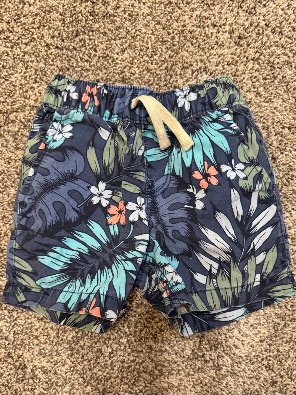 The Children's Place Navy Tropical Floral Shorts with Teal & Coral Accents
